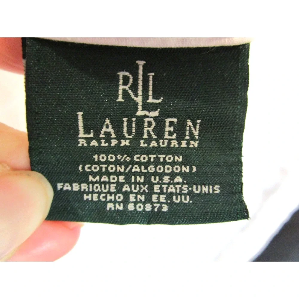 VTG Lauren Ralph Lauren White Cotton Ruffled Eyelet Lace Queen Flat Sheet